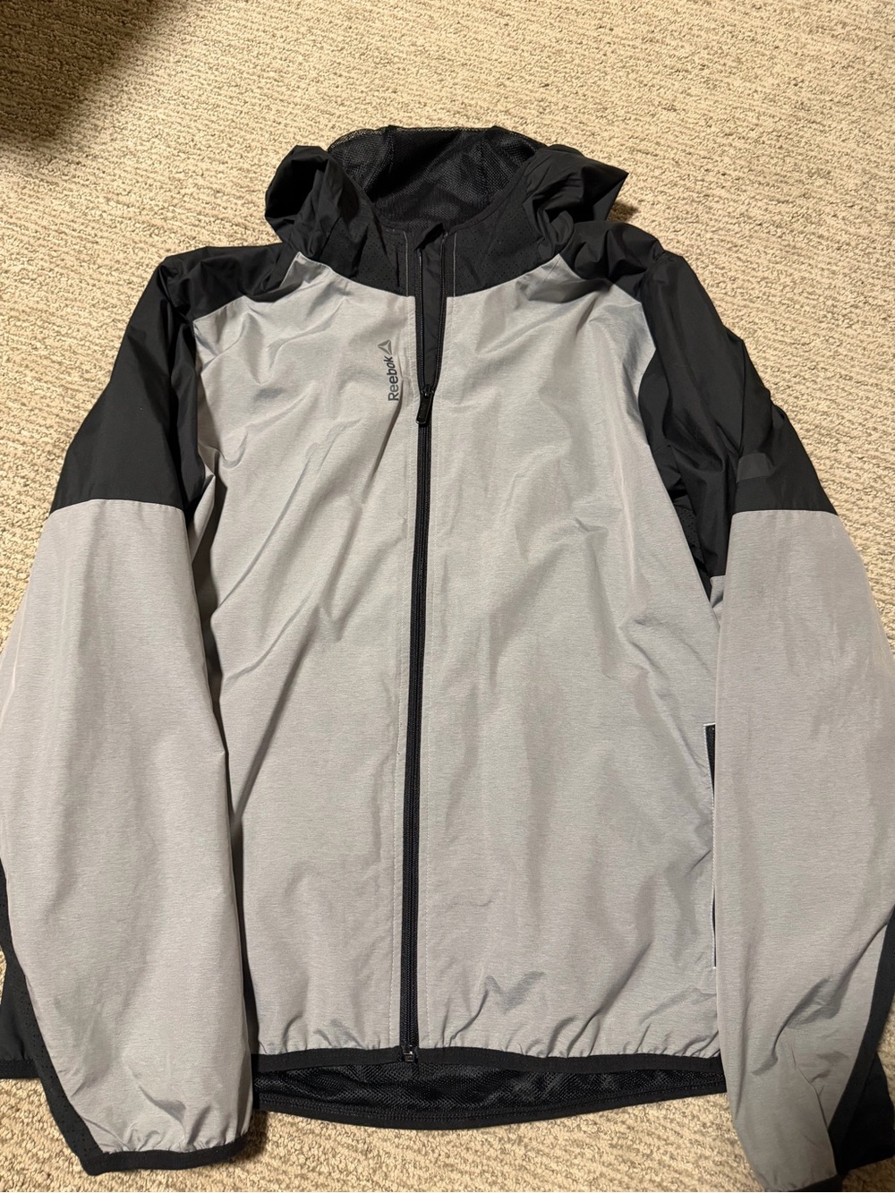 Reebok Gray and Black Hooded Rain Jacket
